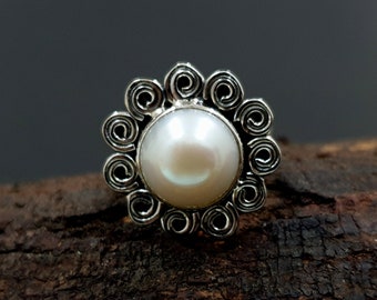 White Pearl Ring, Designer Ring, 925 Solid Sterling Silver Ring, Antique Ring, Gift Ring, White Pearl Gemstone Jewelry, Women's Ring