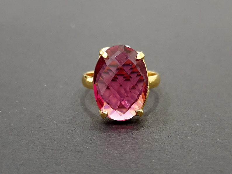 Pink Tourmaline Ring Gold 925 Solid Sterling Silver 22K image 1