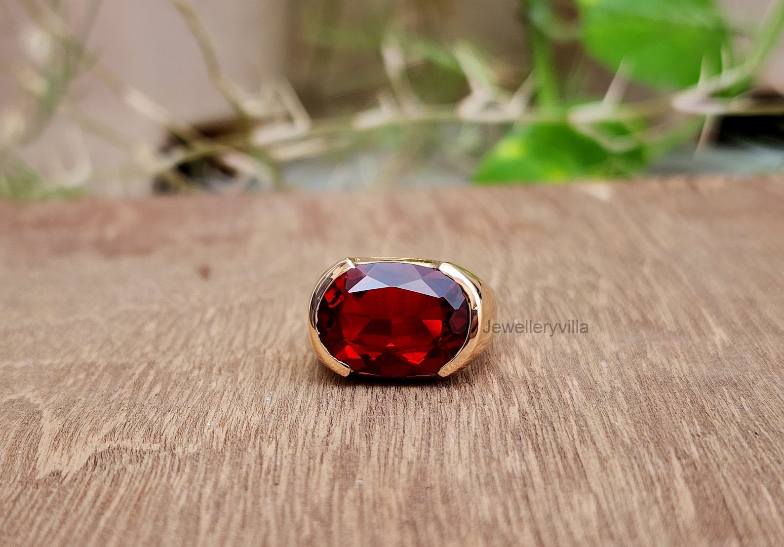 Red Garnet Signet Ring, 925 Sterling Silver, 22K Yellow Gold Ring ...