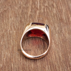 Red Garnet Signet Ring, 925 Sterling Silver, 22K Yellow Gold Ring ...