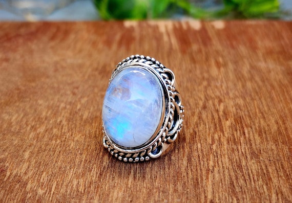 Natural Moonstone Ring, Statement Boho Ring, Gift For Women, 925 Sterling Silver Ring, Moon Stone Ring For Women, Genuine Oval Gemstone Ring