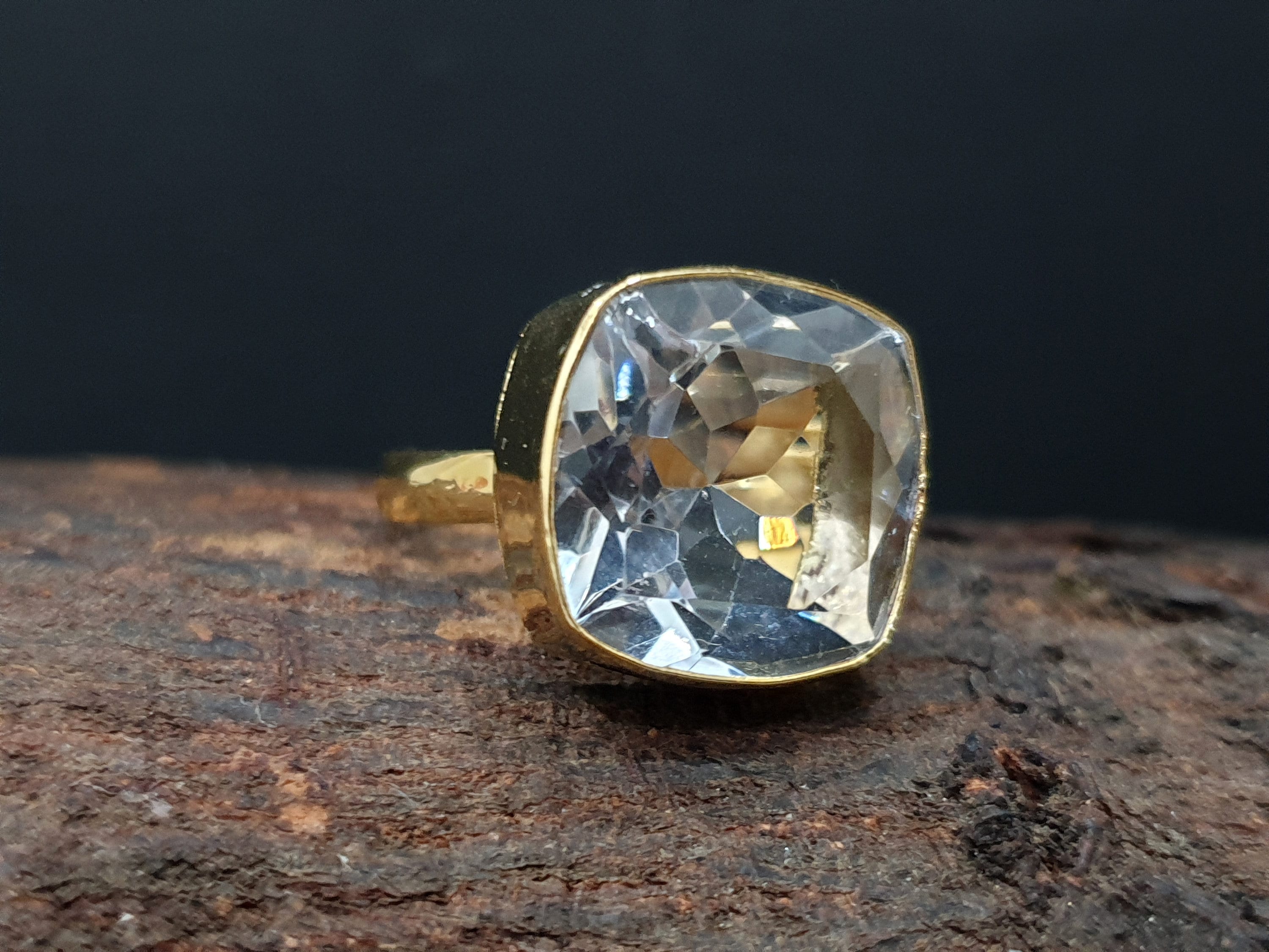 Clear Quartz Ring 22K Yellow Gold Fill Ring 925 Solid Etsy UK