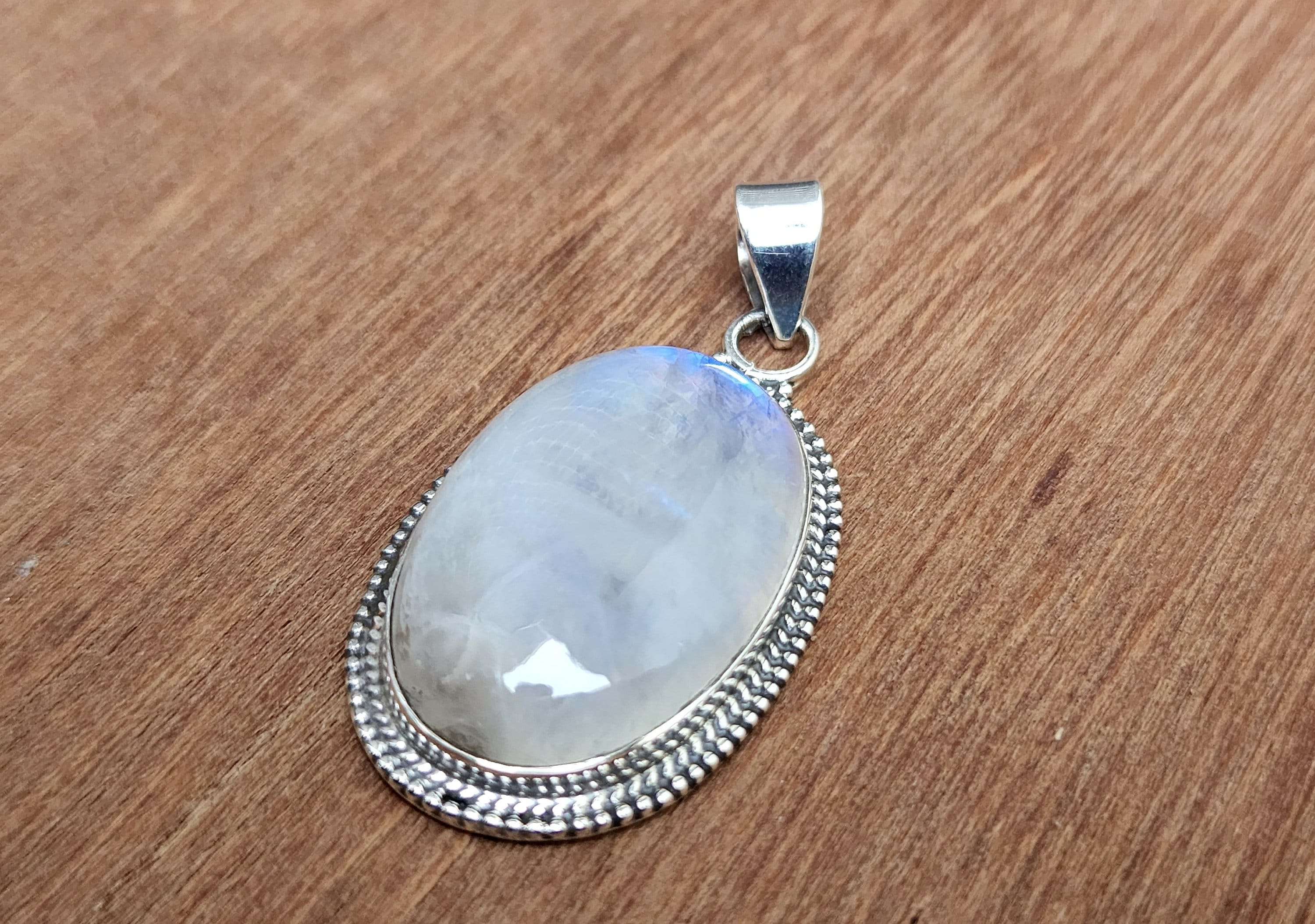 Set Gioielli In Argento E Pietra Di Luna Arcobaleno - Collana Con Ciondolo Ovale + Catena