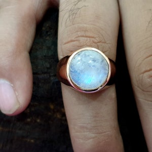 Moonstone Ring, Natural Blue Flashy Moonstone, 925 Solid Sterling Silver Ring, Rose Gold Ring, 22K Gold ring, Mens Ring, Engraved Ring
