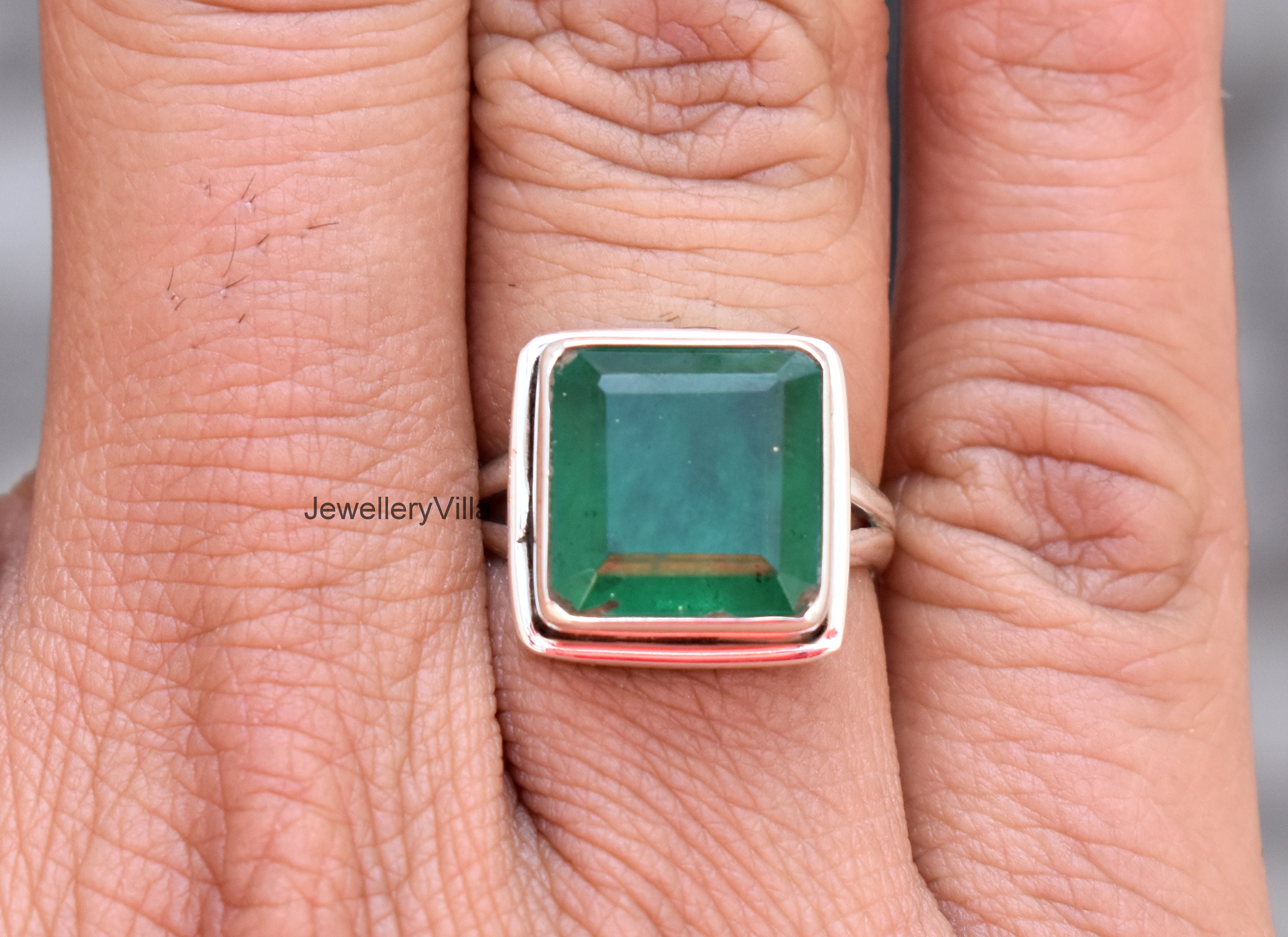 Emerald Ring Gold, Square Green Emerald Quartz Gemstone Ring Emerald Ring Gold, Square Green Emerald Quartz Gemstone Ring