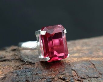 Pink Tourmaline Ring Silver, 925 Solid Sterling Silver Ring, Tourmaline Quartz Gemstone, Rose Gold Finish, 22K Yellow Gold Fill, Women Ring