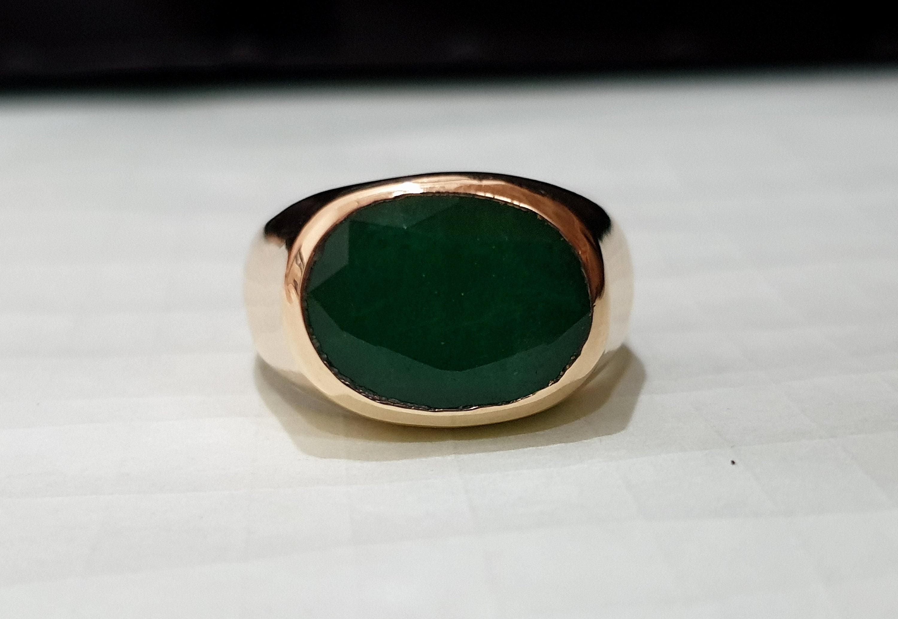 Simple Cabochon Emerald Ring in 18k Gold