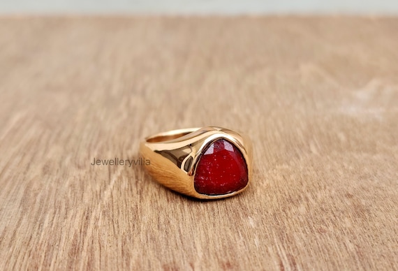 Ruby Ring, Mens Ring, Women Ring, 925 Solid Sterling Silver Ring, 22k Gold  fill, Birthstone Ring, Red Ruby Ring, Gemstone Ring, Gift Ring (22k Gold  fill, 4)|Amazon.com