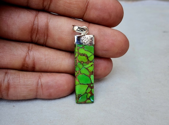 Natural Copper Turquoise Green Pendant, 925 Sterling Silver Pendant, Hand Crafted Boho Pendant Jewelry, Long Gemstone Pendant, Gift Pendant