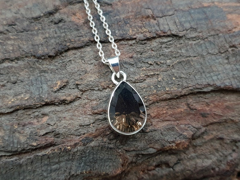 Ciondolo in quarzo fumé, ciondolo in argento massiccio 925, pietra preziosa in quarzo fumé taglio a pera, ciondolo riempito in oro giallo 22K, ciondolo regalo, ciondolo per collana immagine 1