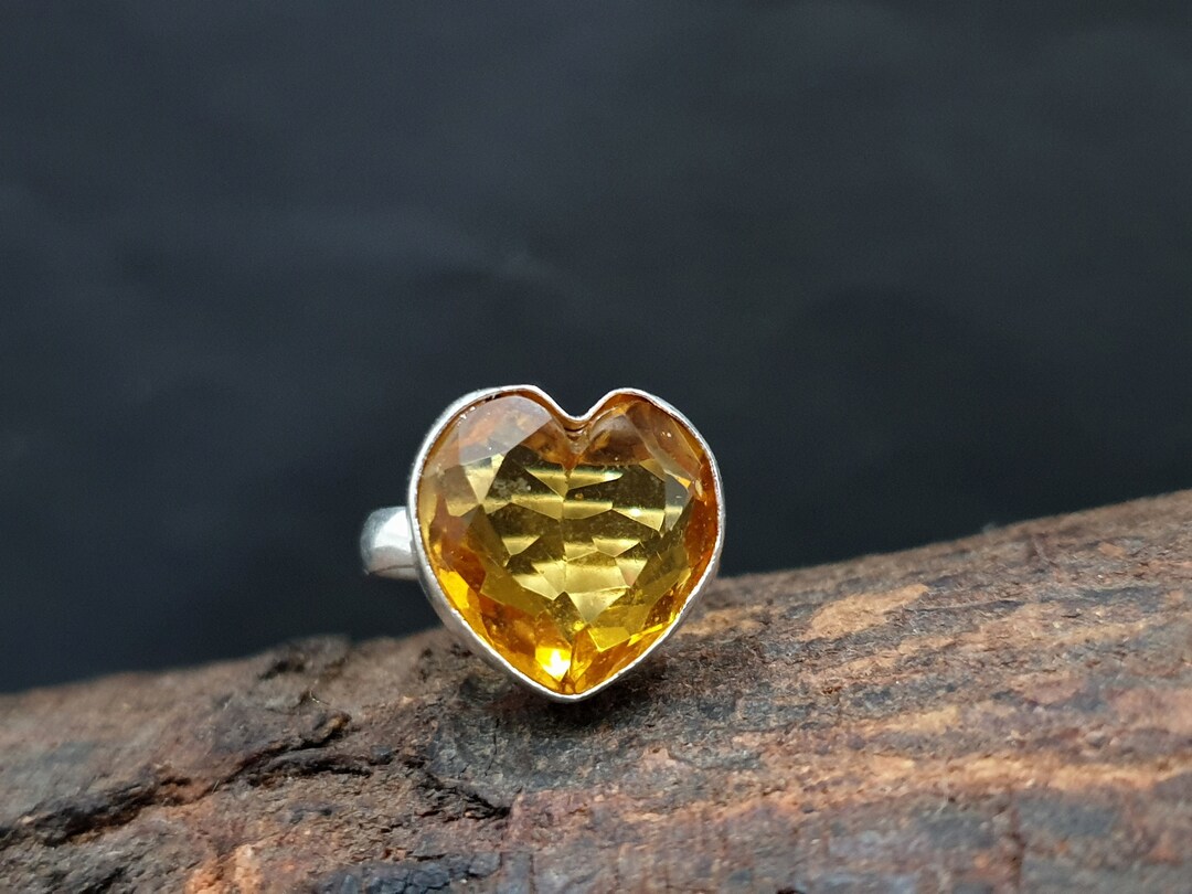 Citrine Ring Quartz, 925 Solid Sterling Silver Ring, Heart