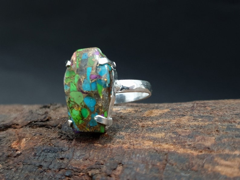 Natural Copper Turquoise Ring Coffin Ring Silver Rose Gold 925 Solid Sterling Silver Ring 22K Yellow Gold Fill Womens Ring Coffin