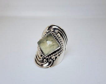 Natural Prehnite Ring, 925 Sterling Silver Ring, Hand Crafted Bohemian Ring, Anniversary Gift, Gemstone Ring, Gift for Her, Women Ring