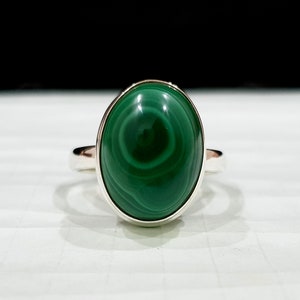 Ovaler Cabochon Malachit Ring, 925 Sterling Silber Ring, Grüner Malachit Edelstein Schmuck, Roségold Ring, 22K Gelbgold Ring
