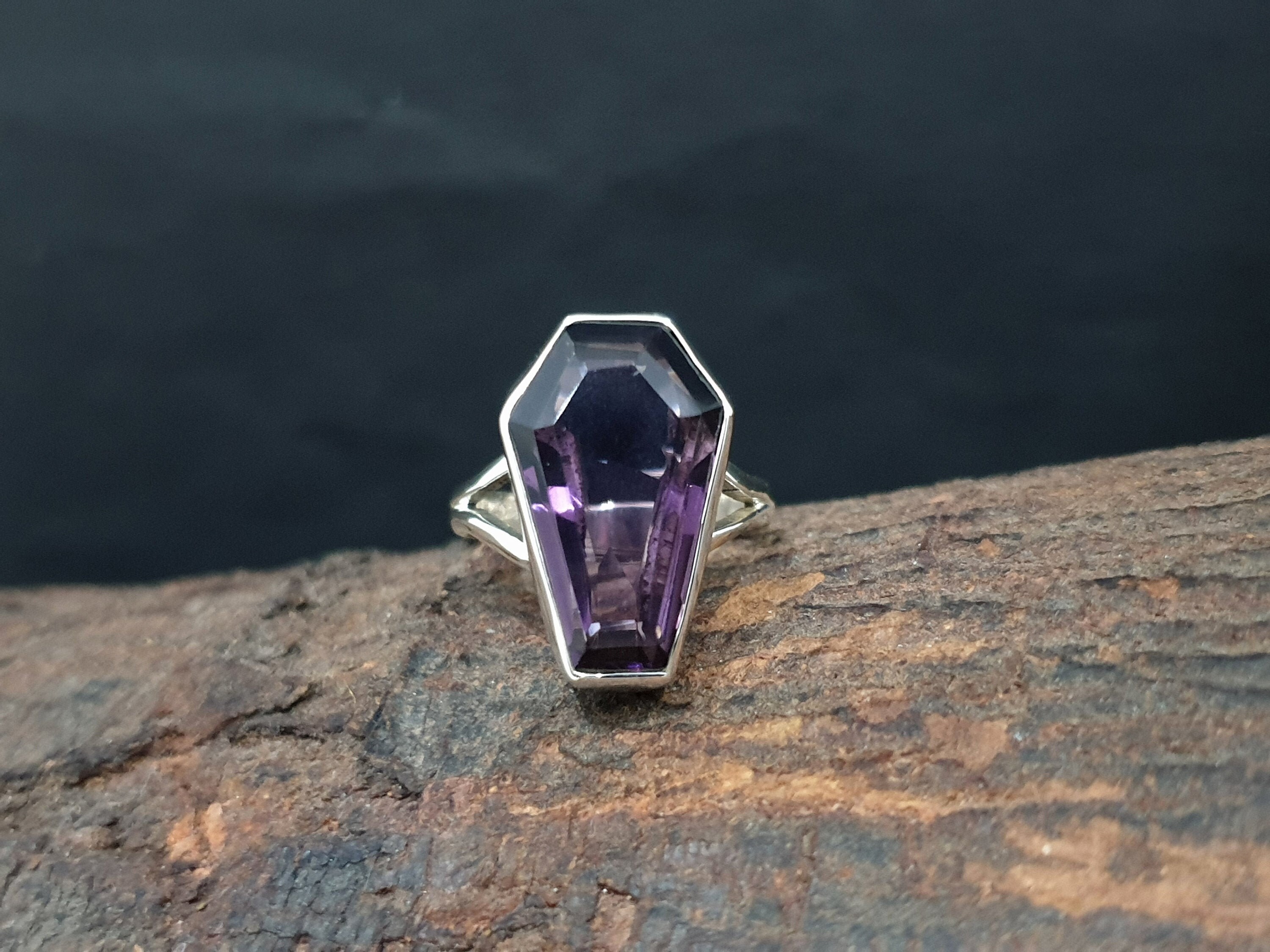 Amethyst Ring Coffin Ring 925 Solid Sterling Silver Coffin