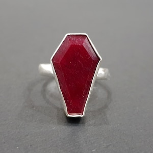 Coffin Ring, Ruby Ring, 925 Solid Sterling Silver Ring, Coffin Shape Natural Red Ruby Gemstone Ring, Coffin Ring for Women, Gift Ring