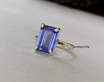 Tanzanite Ring, Blue Stone Ring, Handmade Ring, 925 Solid Sterling Silver Ring, Gift Ring, Womens Ring, Beautiful Cushion Lab Cut Tanzanite