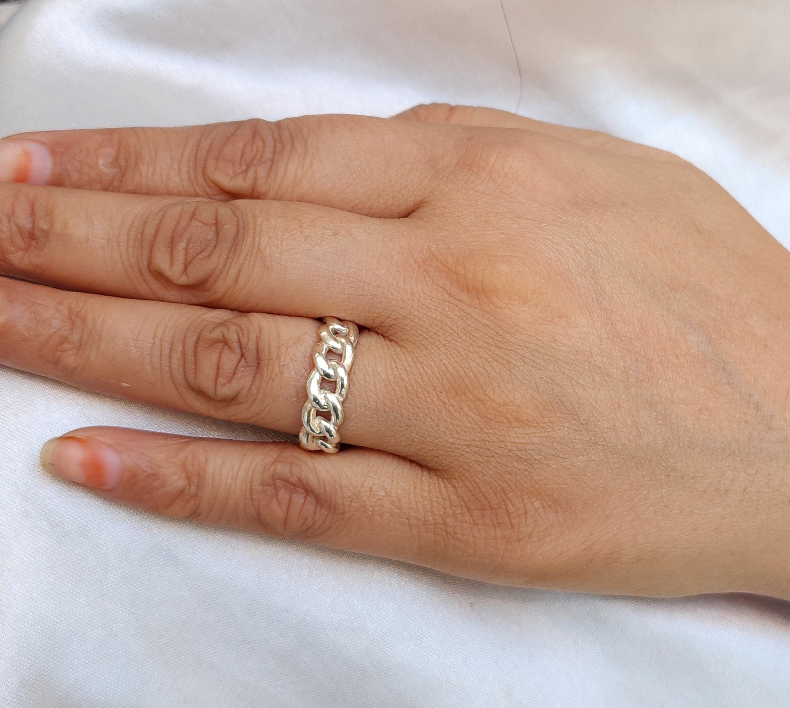 指輪・リング Silver / Brass Tablet Bar & Cuban Chain Ring For Men & Women Cuban Chain Ring for Men in Silver - Men's Rings by Talisa
