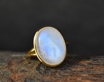 Natural Moonstone Ring, 925 Solid Sterling Silver Ring, Natural Rainbow Moonstone Jewelry, Gold Filled Ring, Gift Ring, Women Ring