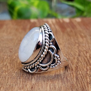 Natural Moonstone Ring, Statement Boho Ring, Gift For Women, 925 Sterling Silver Ring, Moon Stone Ring For Women, Genuine Oval Gemstone Ring image 6