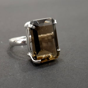 Smoky Ring, 925 Solid Sterling Silver Quartz Stone Ring, Rose Gold Finish, 22K Gold Fill, Smoky Quartz Ring Jewelry, Gift Ring