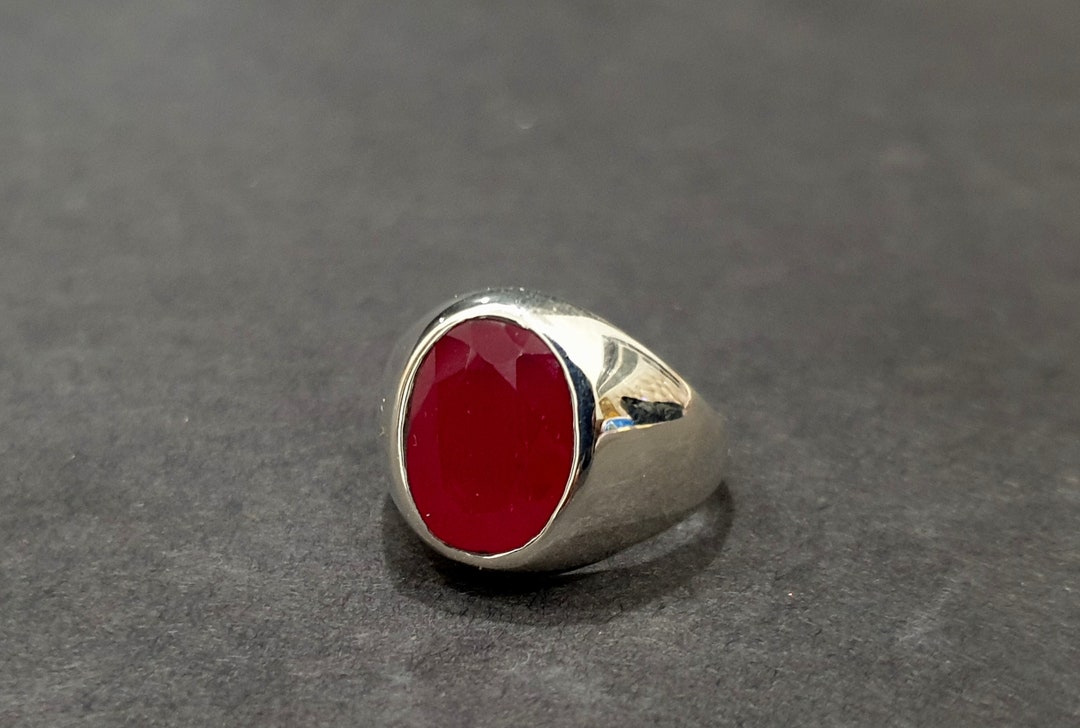 Ruby Oval Shape Ring, Yellow Gold Ring, 925 Sterling Silver Ring