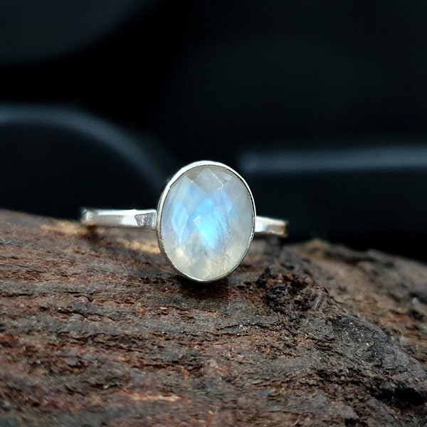 Moonstone Ring, Solid Sterling Silver Ring, Handmade Ring, Gemstone Ring, Womens Ring, Gift Ring, Moonstone Jewelry, Yellow Gold Ring