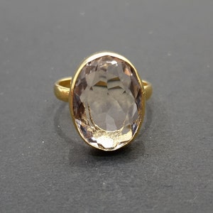 Clear Quartz Ring Gold, 925 Solid Sterling Silver, 22K Yellow Gold Fill Ring, Clear Quartz Gemstone Ring, Handmade Ring