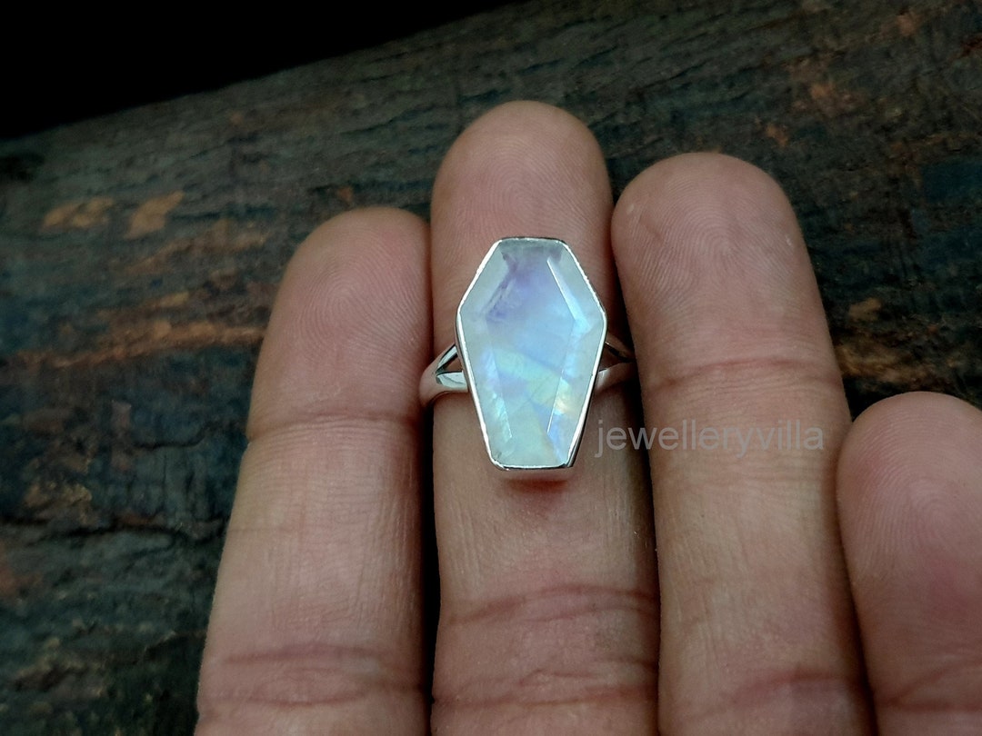 Moonstone Ring Coffin Ring 925 Solid Sterling Silver Coffin - Etsy