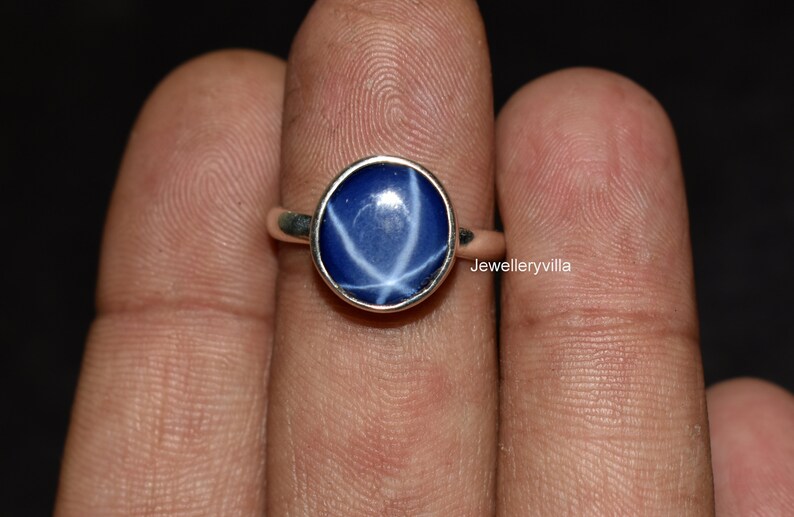 22K Yellow Gold Fill Ring Blue Star Ring Blue Sapphire Ring 925 Solid Sterling Silver Ring Rose Gold Round Sapphire Gemstone