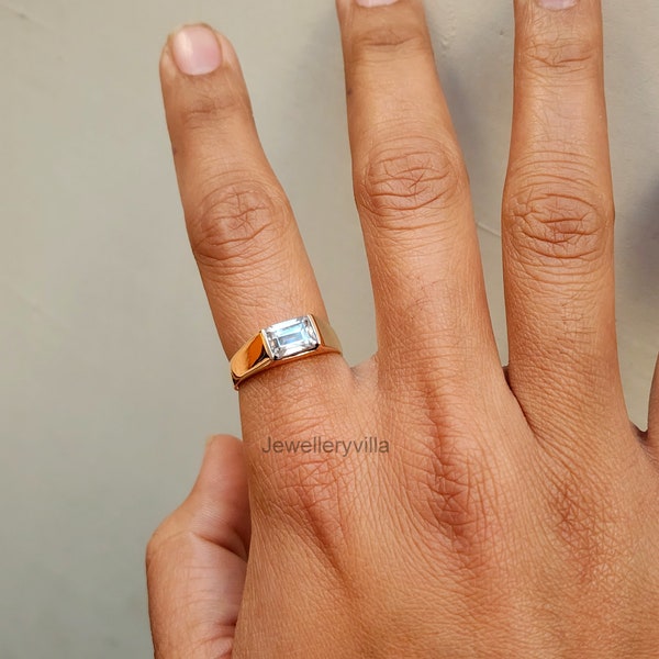 Clear Quartz Signet Ring, Copper Ring, 925 Sterling Silver Ring, Men Ring, Minimalist Women Ring, Gift Ring, Small Crystal Quartz Gemstone