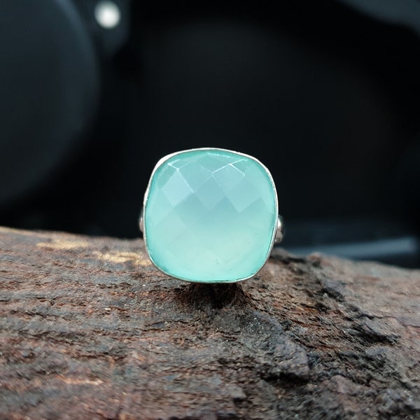 Natural Amazing Aqua Chalcedony Ring, 925 Sterling Silver Ring, Rose Gold Ring, 22K Gold Vermeil, Aqua Ring, Natural Stone Ring