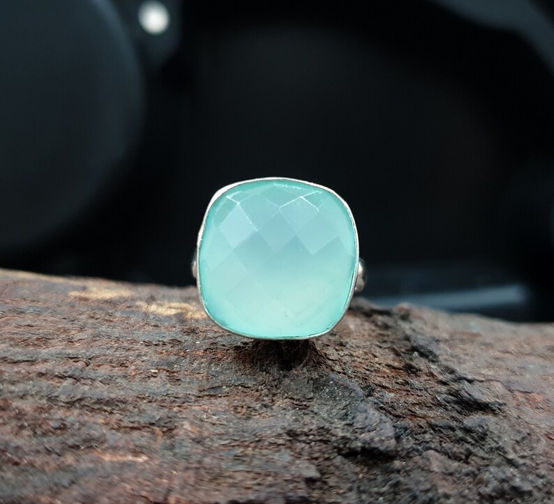 Aqua Chalcedony Sterling Silver Ring For Women - Handcrafted Gemstone Jewelry Gift