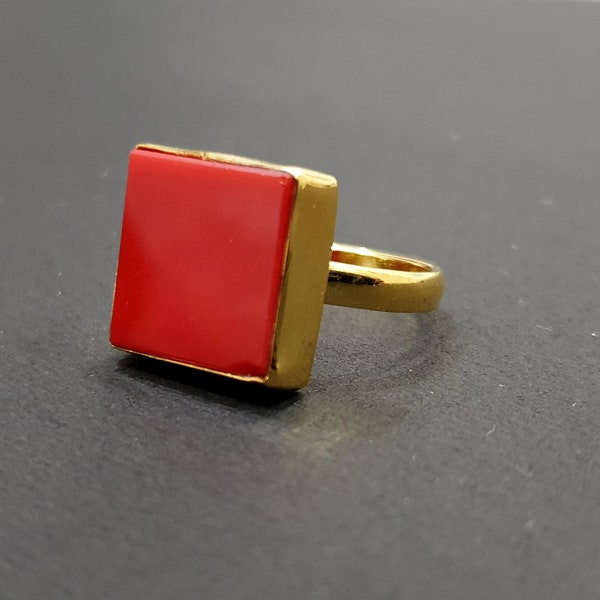 Red Coral Ring, 22K Yellow Gold Fill Ring, 925 Solid Sterling Silver, Red Stone Ring, Gemstone Handmade Ring Jewelry