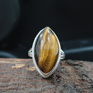 Natural Tigers Eye Ring, 925 Sterling Silver Ring, Unisex Ring, Handmade Gemstone Ring, Tiger&#39;s Eye Natural Ring, Tigers eye Jewelry ring