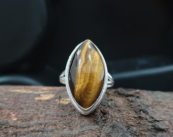 Natural Tigers Eye Ring, 925 Sterling Silver Ring, Unisex Ring, Handmade Gemstone Ring, Tiger's Eye Natural Ring, Tigers eye Jewelry ring