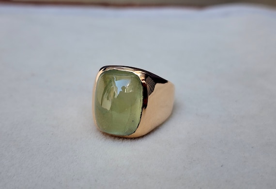 Natural Prehnite Signet Ring, 925 Sterling Silver Ring, Hand Crafted Copper Ring, Mens Ring, Women Ring, Prehnite Rings, Gifts Ring Jewelry