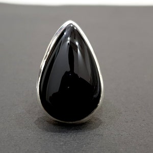 Beautiful Black Onyx Ring, 925 Solid Sterling Silver Pear Shape Onyx Gemstone Ring, Rose Gold Finish, 22K Gold Fill, Womens Ring