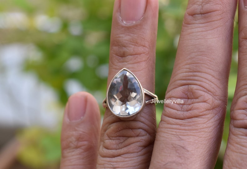 Clear Quartz Ring 925 Solid Sterling Silver Pear Shape Cut Etsy
