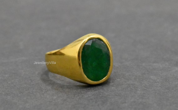 Buy Natural Emerald Gold Ring, 925 Sterling Silver, Oval Signet