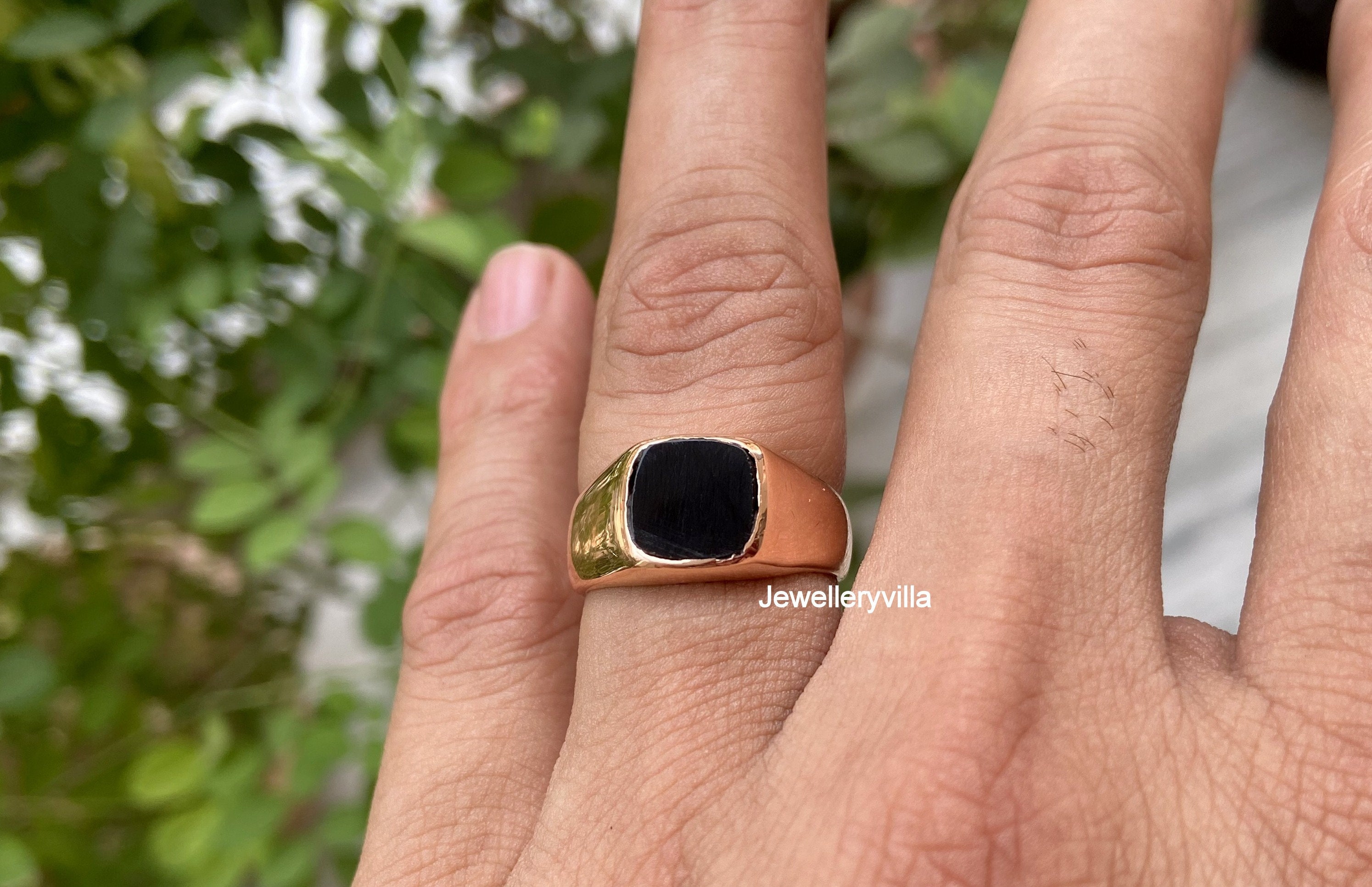 Natural Black Onyx Ring, 925 Solid Sterling Silver, Black Square