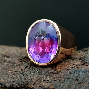 Tourmaline Ring Mens, 925 Solid Sterling Silver Ring, 22K Yellow Gold Fill Ring, Rose Gold Finish, Mens Ring, Double Color Ring Jewelry