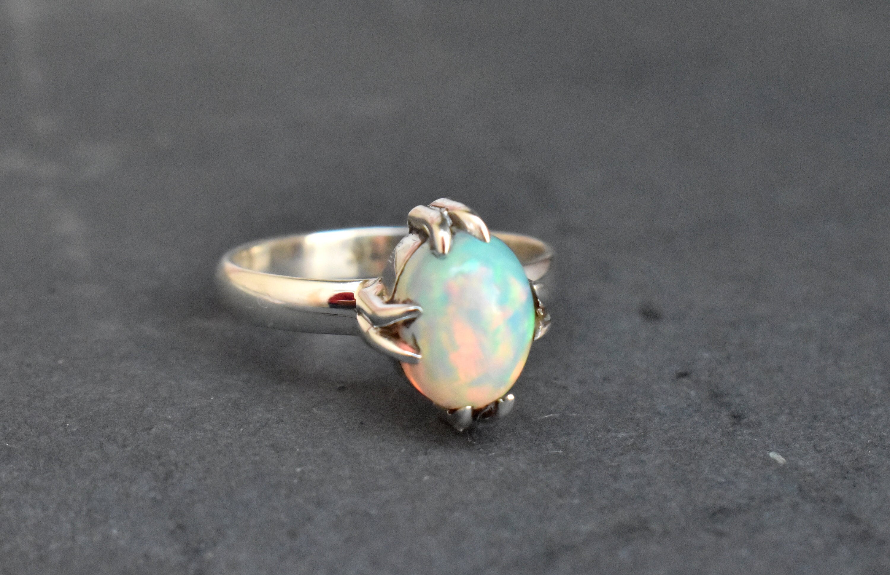 ★47bag ★ 925 Silver Opal Birthstone Raw Stone Ring Tierra Natural Opal Ring, 925 Solid Sterling Silver Ring, Fire Opal