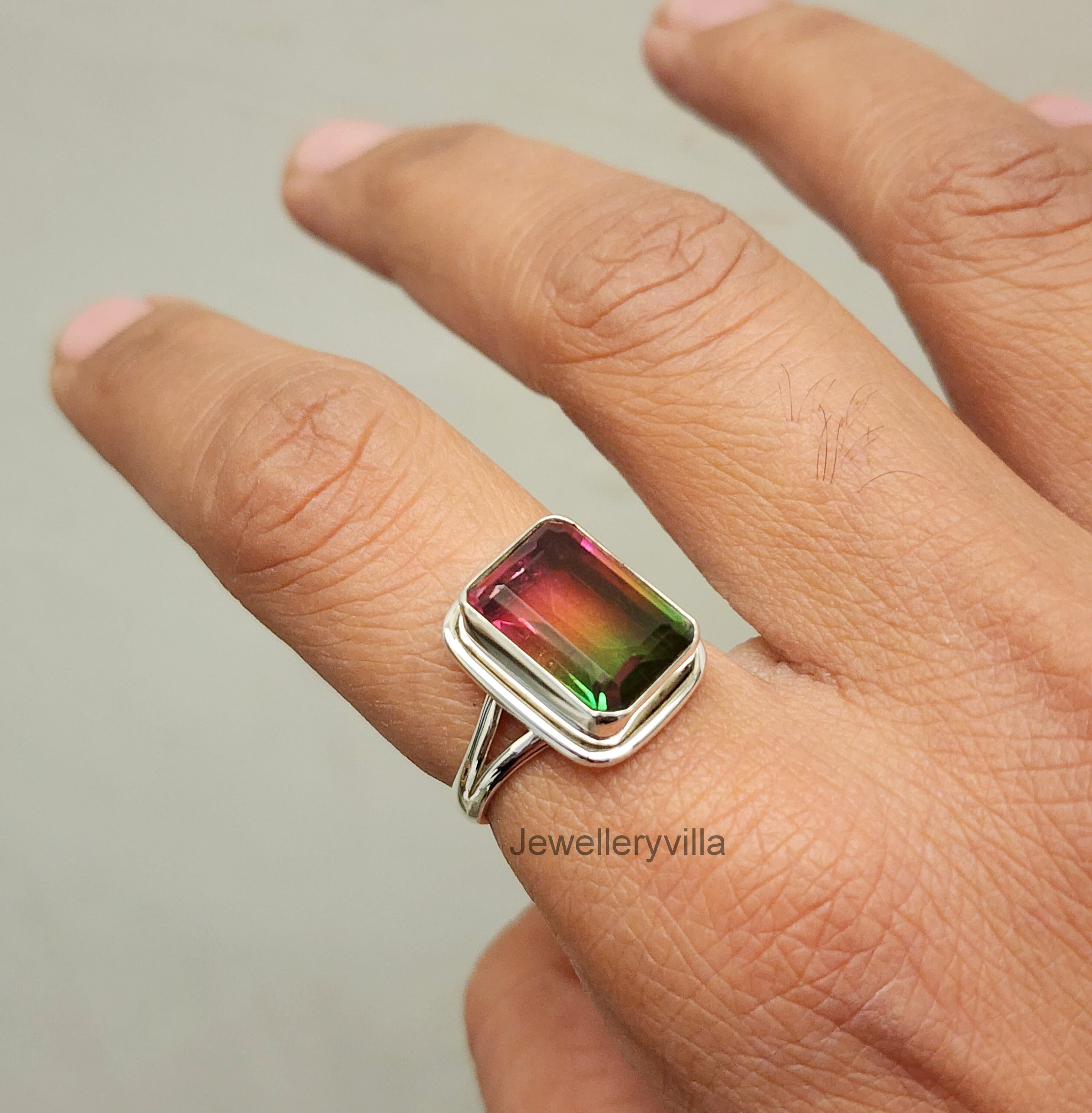 Watermelon Quartz Rings Watermelon Tourmaline Ring, Multi Color Quartz Gemstone Ring, Women ...