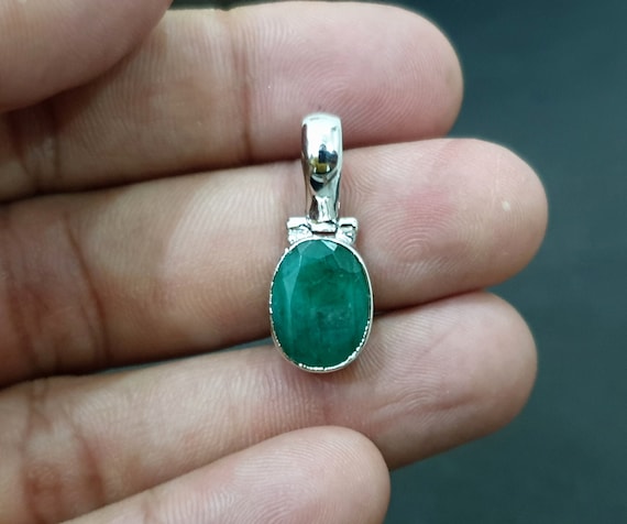 Emerald Pendant Green, 925 Solid Sterling Silver Pendant, Natural Green Emerald Gemstone, Rose Gold Finish, Tiny Pendant, Gift Pendant