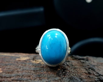 Arizona Turquoise Ring, 925 Solid Sterling Silver, Women Ring, Oval 12x16 MM Blue Turquoise Gemstone Ring, Gift for Her, Turquoise Jewelry