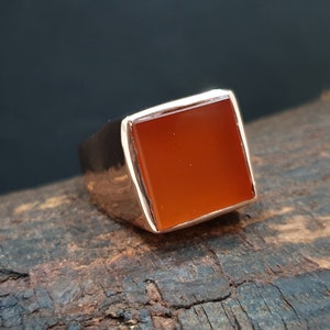 Caroline Ring Mens, 925 Solid Sterling Silver Ring, Orange Stone Ring, Mens Ring, 22K Yellow Gold Fill, Rose Gold, Square Cut Stone