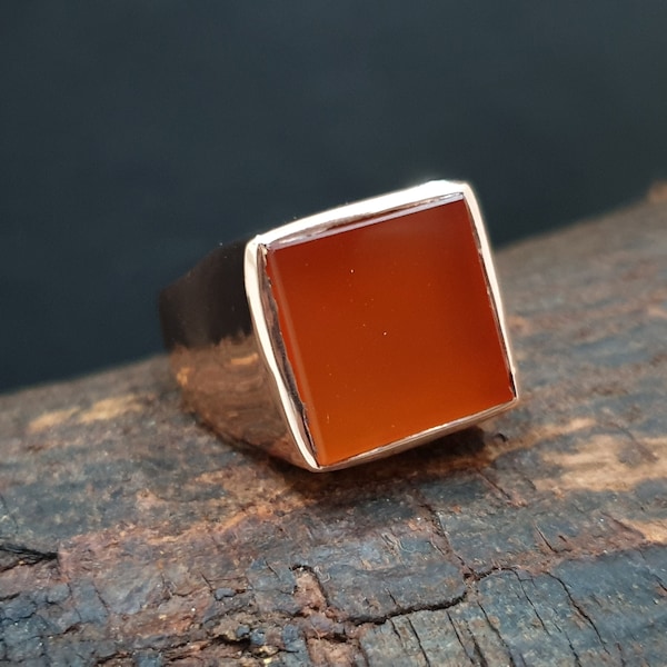 Caroline Ring Mens, 925 Solid Sterling Silver Ring, Orange Stone Ring, Mens Ring, 22K Yellow Gold Fill, Rose Gold, Square Cut Stone