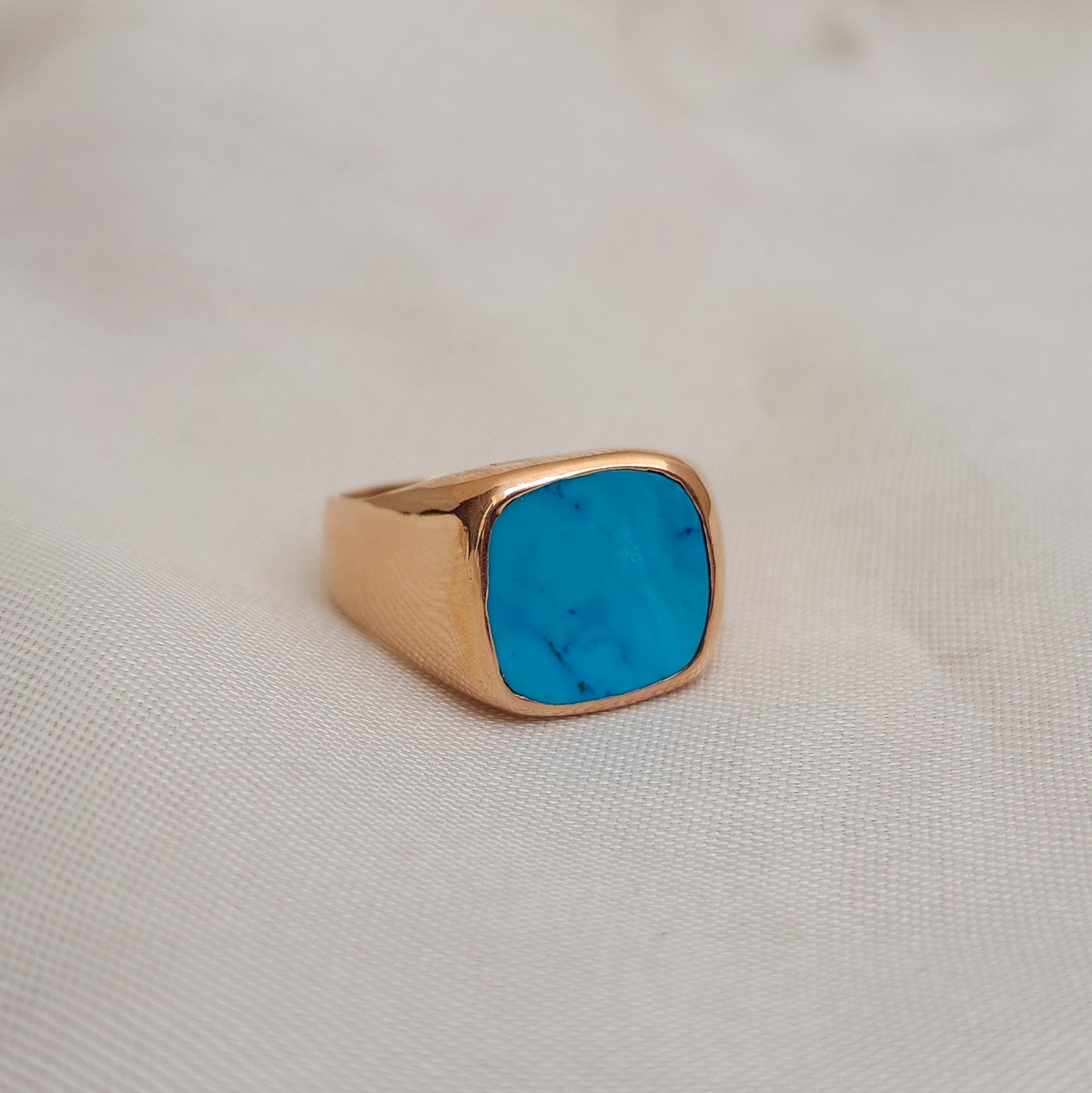 Bague Chevalière En Argent 925 Avec Pierre Turquoise Naturelle - Poids 19g - Neuf Avec étiquettes - Bijou Homme/femme
