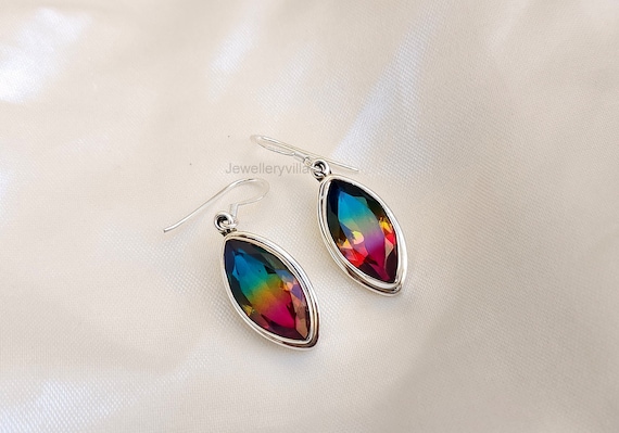 Tourmaline Earrings, Marquise Gemstone Earrings, 925 Sterling Silver Earrings, Yellow Gold Earrings, Gift for Her, Drop and Dangle Earrings